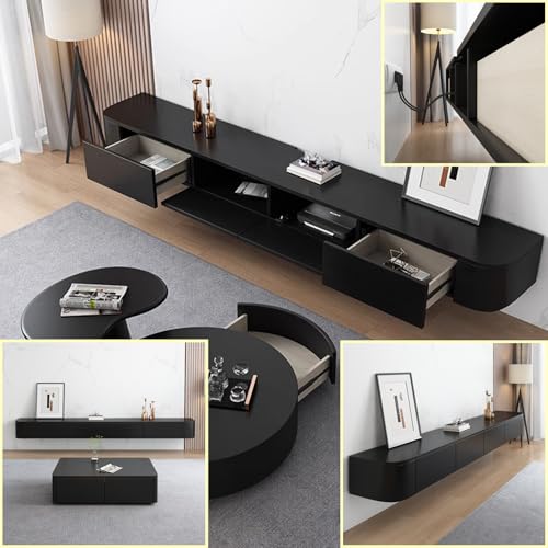 Moderner TV-Ständer zur Wandmontage mit mehreren Staufächern für Wohnzimmer und Schlafzimmer, große schwimmende TV-Medienkonsole in Khaki (240 x 20 x 24 cm) von Generisch