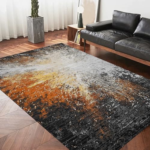 Moderner Teppich, 180 x 250 cm, großer rutschfester Teppich für Wohnzimmer und Schlafzimmer, stilvolles schwarz-grau-weiß-gelbes Dekor, waschbar, rechteckiges Design von Generisch