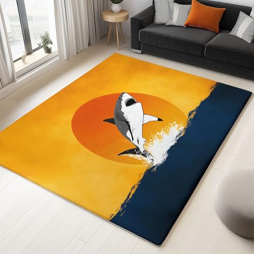 Moderner Wohnzimmerteppich Cartoon Poster Hai 60x120 cm Großer Waschbar Kurzflor Teppich, Weich Pflegeleicht rutschfest Teppiche für Schlafzimmer Wohnzimmer Kinderzimmer von Generisch