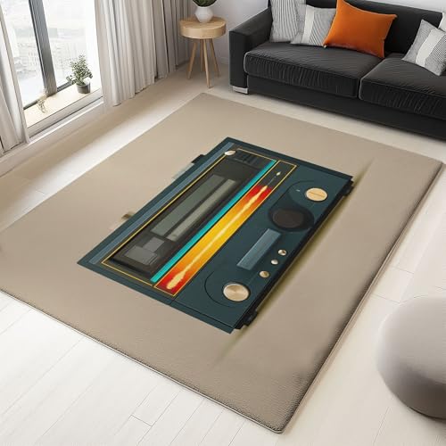 Moderner Wohnzimmerteppich Tonbandgerät 80x150 cm Großer Waschbar Kurzflor Teppich, Weich Pflegeleicht rutschfest Teppiche für Schlafzimmer Wohnzimmer Kinderzimmer von Generisch