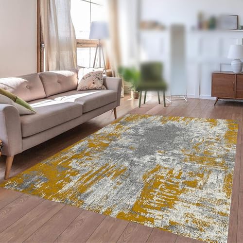 Moderner abstrakter Teppich, Kurzflor, Senfgelb & Schwarz, 180 x 270 cm, zeitgenössischer Wohnzimmerteppich in Grau & Weiß für Heimdekoration Moderner abstrakter Teppich, Kurzflor, Senfgelb & Schwarz, 180 x 270 cm, zeitgenössischer Wohnzimmerteppich in Grau & Weiß für Heimdekoration von Generisch