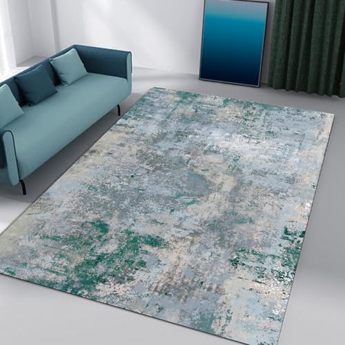 Moderner abstrakter Teppich, Kurzflor-Teppich, Blaugrau & Smaragdgrün, 120 x 170 cm, stilvolle Wohnzimmer- und Schlafzimmerdekoration, weich, moderner Heimakzent-Teppich von Generisch