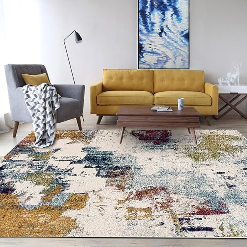 Moderner abstrakter Teppich Mehrfarbig Kurzflor 120x210 cm dekorativer Indoor-Teppich für Wohnzimmer & Schlafzimmer Rot Gelb Grün Blau Beige Design von Generisch