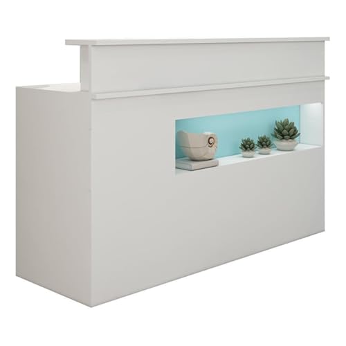Moderner blauer Empfangstisch mit Ausstellungsregal und abschließbaren Schubladen, stilvoller Thekentisch für Einzelhandel, Büro oder Zuhause, 99,8 x 49,8 x 99,8 cm, ideale Kassenlösung von Generisch