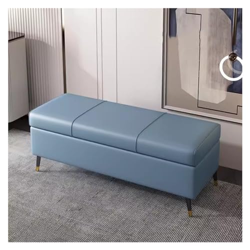 Moderner blauer Kunstleder-Ottomane mit Stauraum, Klappdeckel, Fußstütze für den Eingangsbereich, gepolsterte Ottomane mit Metallbeinen (60 cm) von Generisch