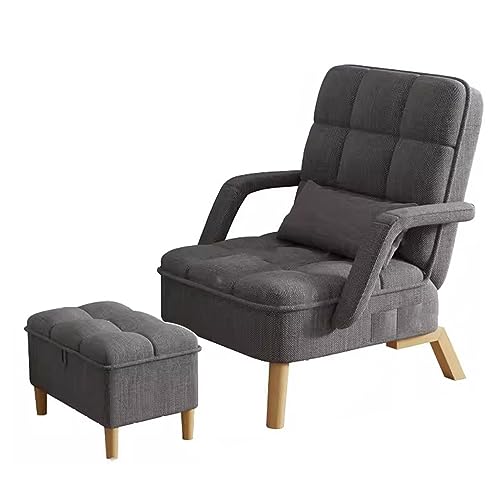 Moderner dunkelgrauer Relaxsessel mit S-Kissen & Ottomane, Polstersessel für Wohnzimmer & Schlafzimmer, stilvoller Loungesessel mit Holzbeinen & Kissen von Generisch