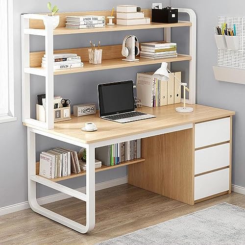Moderner einfacher Computer-Schreibtisch/Arbeitsplatz mit Bücherregal, 3 Schubladen für Heimbüro, PC-Studien-Schreibtisch, Studententisch, stilvoll und funktional von Generisch
