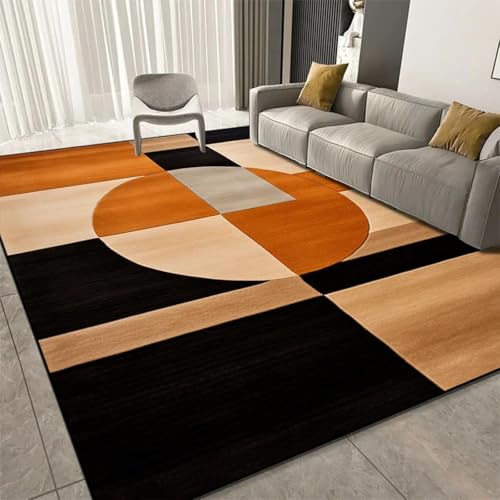 Moderner geometrischer 3D-Teppich, Kurzflor, Wohnzimmer & Schlafzimmer, stilvolles abstraktes Design, 110 x 190 cm, perfekt für Esszimmer, Hellbraun/Schwarz von Generisch