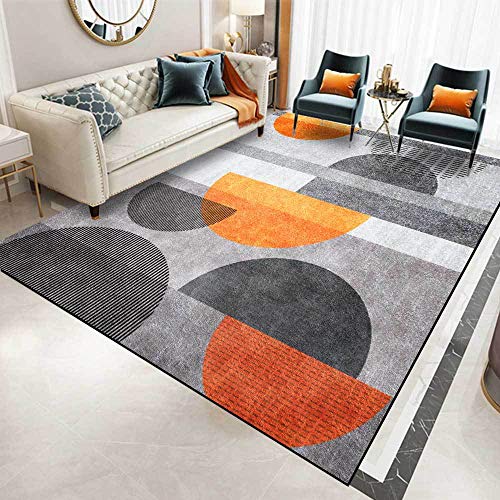 Moderner geometrischer Teppich, Grau und Orange, abstraktes Design, Wohnzimmerteppich mit Halbkreis-Muster, 70 x 140 cm von Generisch