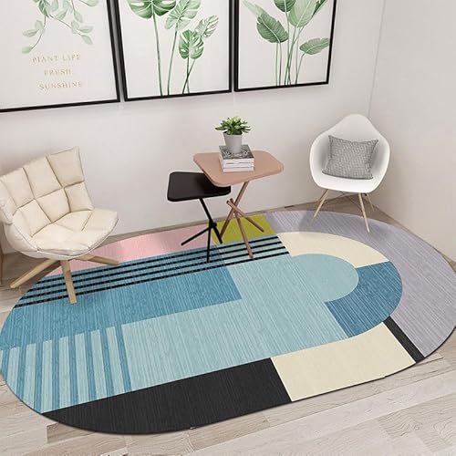 Moderner geometrischer Teppich, ovaler Teppich, abstraktes blau-rosa Muster, große Fläche, Ellipsen-Teppich für Wohnzimmer, Schlafzimmer, Nachttisch, 180 x 200 cm Moderner geometrischer Teppich, ovaler Teppich, abstraktes blau-rosa Muster, große Fläche, Ellipsen-Teppich für Wohnzimmer, Schlafzimmer, Nachttisch, 180 x 200 cm von Generisch