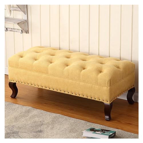Moderner gepolsterter Beistellhocker – stilvoller rechteckiger Fußhocker für Eingangsbereich, Badezimmer, Waschtisch, Schlafzimmer – dekorative Wohnmöbel in Gelb (100 x 45 x 40 cm) von Generisch