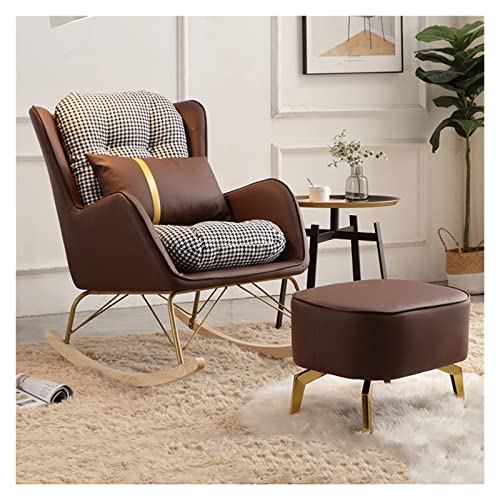 Moderner gepolsterter Schaukelstuhl mit Massivholzbasis und bequemem Stoffsitz, stilvolle Akzentwippe für Wohnzimmer oder Schlafzimmer (braun) von Generisch