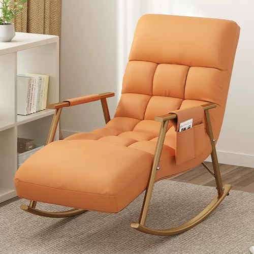 Moderner gepolsterter Schaukelstuhl mit Seitentasche und verstellbarer Rückenlehne, bequemer Schaukelstuhl für Schlafzimmer oder Wohnzimmer, orange/goldener Rahmen, 150 kg Kapazität von Generisch