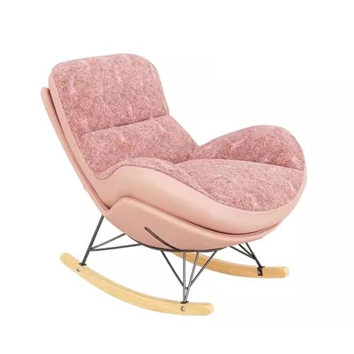 Moderner gepolsterter Schaukelstuhl mit doppelseitigem Kissen und Fußstütze, bequemer Loungesessel für Wohnzimmer (rosa Größe) von Generisch