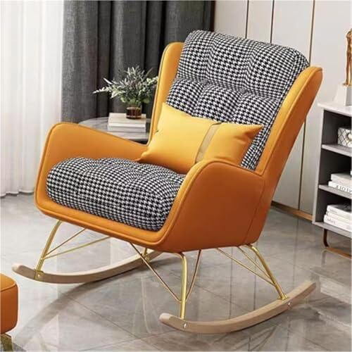 Moderner gepolsterter Schaukelstuhl mit hoher Rückenlehne und Armlehnen für Wohnzimmer oder Schlafzimmer, Gleiter Sessel, Orange von Generisch