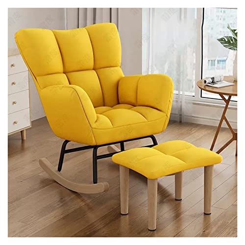 Moderner getufteter Schaukelstuhl mit hoher Flügellehne, mit Fußhocker und bequemem Kissen, Gelb, ideal für Wohnzimmer oder Schlafzimmer von Generisch