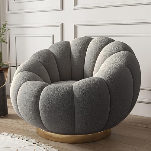 Moderner grauer Drehstuhl mit Ottomane, bequemer, runder Club-Sofa, Stuhl für Schlafzimmer oder Lesezimmer, um 360 Grad drehbar von Generisch