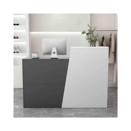 Moderner grauer Empfangstisch, kleine Bürotheke für Geschäfte und Salo, eleganter Empfangstisch und Kassenstation, stilvolle Möbel für Empfangsbereiche, rechte Seite Moderner grauer Empfangstisch, kleine Bürotheke für Geschäfte und Salo, eleganter Empfangstisch und Kassenstation, stilvolle Möbel für Empfangsbereiche, rechte Seite von Generisch