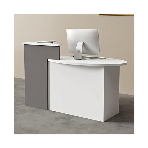 Moderner grauer Empfangstisch mit abschließbarer Schublade, ovaler Arbeitsplatz für Computer, kleines Büro, Empfang, Theke, Salon, Ladenhalle, platzsparende Designlösung von Generisch