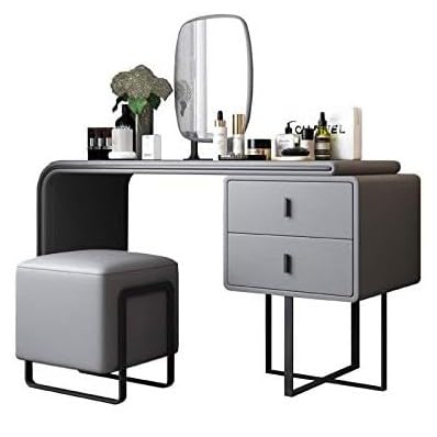 Moderner grauer Schminktisch mit Spiegel und Hocker, Schlafzimmer-Kommode mit 2 Schubladen, 80 x 52 x 76 cm von Generisch