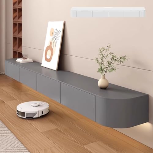 Moderner grauer schwimmender TV-Ständer mit mehreren Staufächern, große Größe, wandmontierter TV-Ständer für Wohnzimmer und Schlafzimmer, 300 x 20 x 24 cm von Generisch