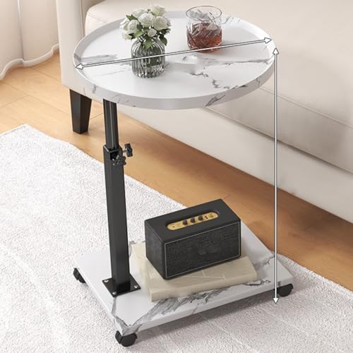 Moderner höhenverstellbarer C-förmiger Beistelltisch mit 360° drehbarem Tablett und Rädern für Sofa, Wohnzimmer, kleiner Snacktisch für Schlafzimmer, mit strukturierter runder Oberfläche von Generisch