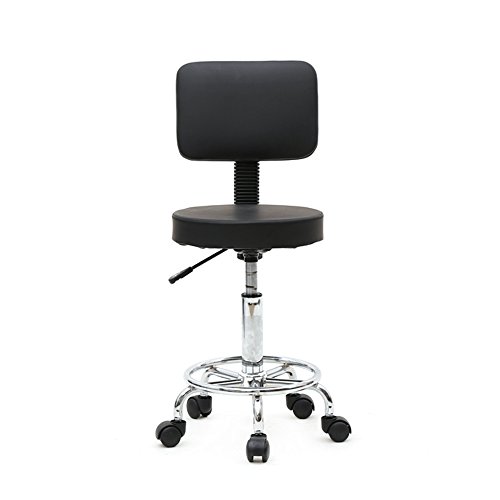 Moderner höhenverstellbarer Drehhocker mit Leder-Rückenlehne für Zuhause, Büro, Studio, Schwarz von Generisch