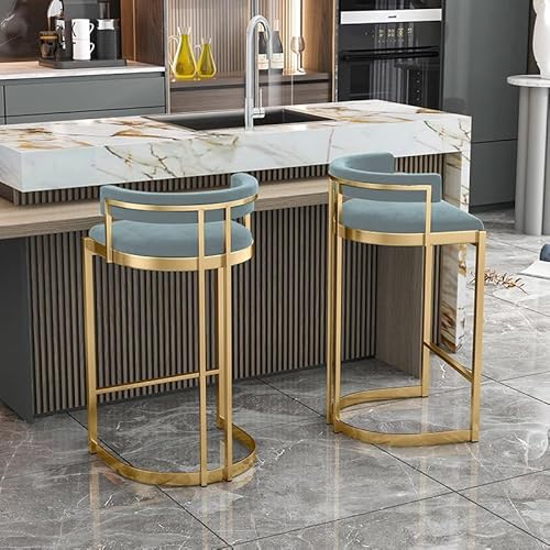 Moderner industrieller Barhocker aus Samt mit Rückenlehne und Fußstütze, Thekenhöhe, Barhocker für Küche, Insel, Innen- und Außenbereich, unterstützt bis zu 150 kg von Generisch