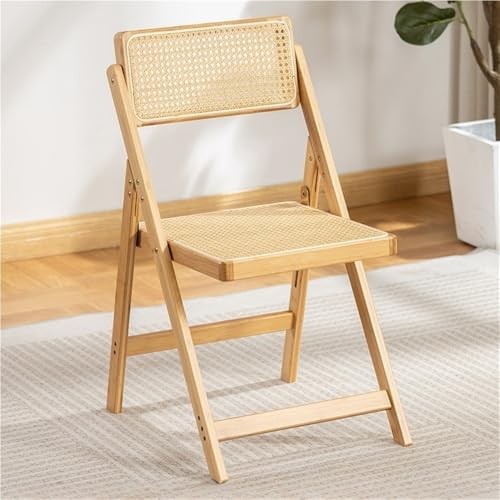 Moderner klappbarer Esszimmerstuhl – Kunst-Rattan-Rückenlehne Küchenstühle Stilvoller Holz-Kaffeesessel für Restaurant, Garten und Esszimmer – Beige von Generisch