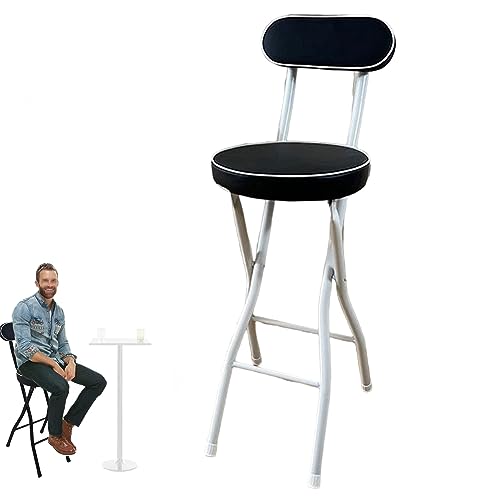 Moderner klappbarer Frühstücks-Barhocker mit Rückenlehne und Fußstütze, gepolsterter Hochstuhl für Café, Geschäft, Bistro, Theke, Höhe Schwarz und Weiß, 65 cm von Generisch