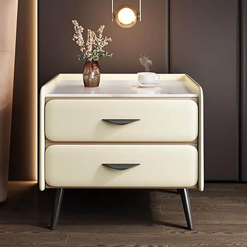 Moderner minimalistischer Luxus-Nachttisch mit Kunstleder-Finish, Marmorplatte und Aufbewahrungsschrank mit 2 Schubladen, ideal für Schlafzimmer oder Wohnzimmer, Gelb, 50 x 40 x 52 cm Moderner minimalistischer Luxus-Nachttisch mit Kunstleder-Finish, Marmorplatte und Aufbewahrungsschrank mit 2 Schubladen, ideal für Schlafzimmer oder Wohnzimmer, Gelb, 50 x 40 x 52 cm von Generisch