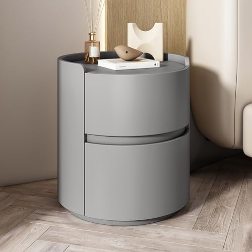 Moderner minimalistischer Massivholz Weiß Runder Nachttisch mit Aufbewahrungsschubladen Schlafzimmer Beistelltisch Kommode Holz Mini Nachttisch Aufbewahrungsschrank Moderner und funktionaler von Generisch