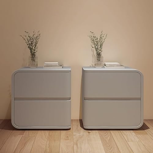 Moderner minimalistischer Nachttisch, 2er-Set, mit Doppelschubladen, dreiteiligen Schubladenschienen und Lederstruktur-Design, ideal für Schlafzimmer und Arbeitszimmer, Hellgrau Moderner minimalistischer Nachttisch, 2er-Set, mit Doppelschubladen, dreiteiligen Schubladenschienen und Lederstruktur-Design, ideal für Schlafzimmer und Arbeitszimmer, Hellgrau von Generisch
