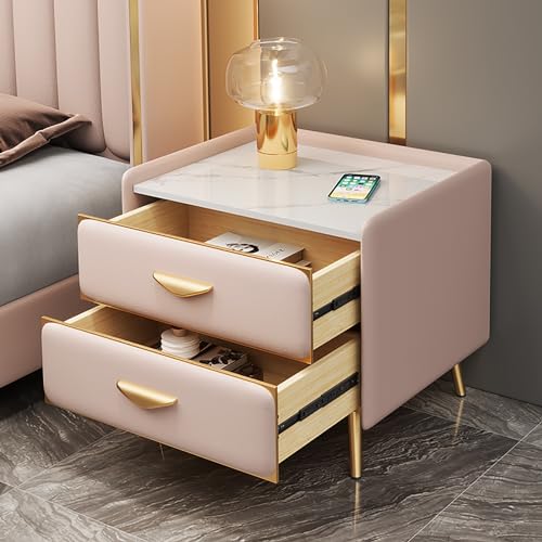 Moderner minimalistischer Nachttisch aus Massivholz mit Schiefer-Arbeitsplatte und Schubladenaufbewahrung, Schlafzimmer-Nachttisch, Kommode für organisierten Platz von Generisch
