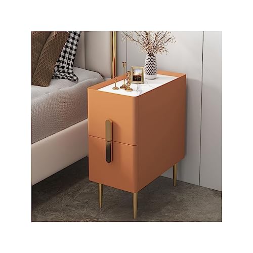 Moderner minimalistischer Nachttisch mit 2 Schubladen, Kunstmarmorplatte, Nachttisch aus Holz für kleine Räume, Schlafzimmer-Kommode von Generisch