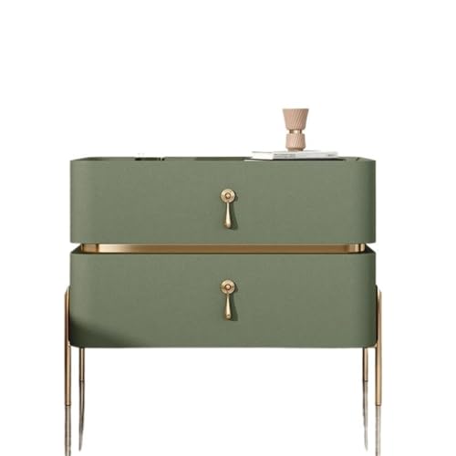 Moderner minimalistischer Nachttisch mit 2 Schubladen, creme-grün, Leder-Aufbewahrungsschrank für Schlafzimmer, stilvoller Nachttisch, kompaktes Design, 50 cm, Möbel für kleine Räume von Generisch