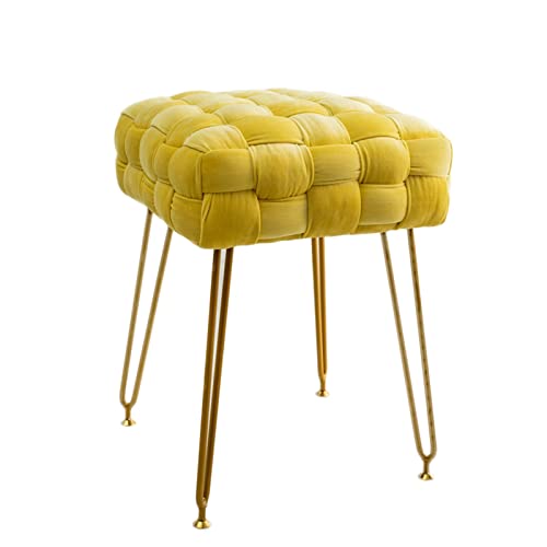 Moderner minimalistischer gewebter Ottomanhocker für Schlafzimmer, Kommode, Stuhl, Gelb, 38 x 38 x 43 cm, Wohnzimmer-Dekor von Generisch