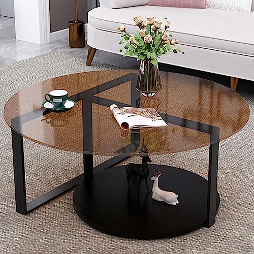 Moderner minimalistischer runder Couchtisch mit Tischplatte aus gehärtetem Glas und mattschwarzen Beinen, ideal für Wohnzimmer als stilvolles Mittelstück von Generisch