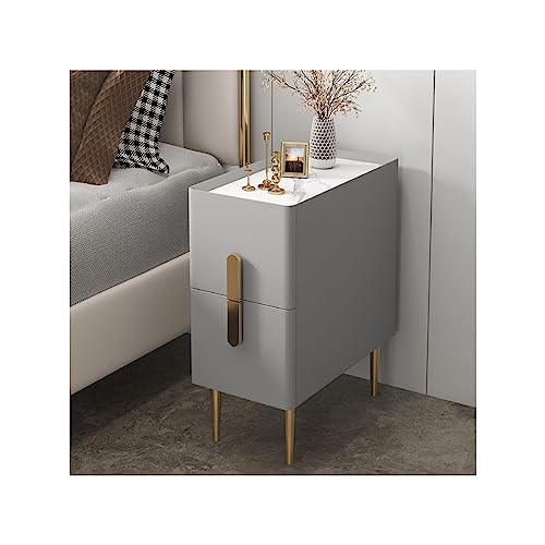 Moderner minimalistischer schmaler Nachttisch mit 2 Schubladen, Nachttisch aus Kunstmarmor für kleine Räume, Schlafzimmer-Kommode aus Holz, stilvoller Beistelltisch für kompakte Räume von Generisch
