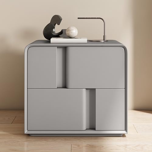 Moderner minimalistischer weißer Massivholzschrank mit doppelten Schubladen, italienischer Mini-Café-Stil, hellgraue Oberfläche, perfekt für Zuhause und Büro von Generisch