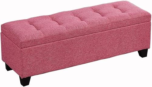 Moderner multifunktionaler Fußhocker mit Stauraum, atmungsaktiver Leinen-gepolsterter Sitz, ideal für Schlafzimmer oder Wohnzimmer, trägt bis zu 150 kg von Generisch