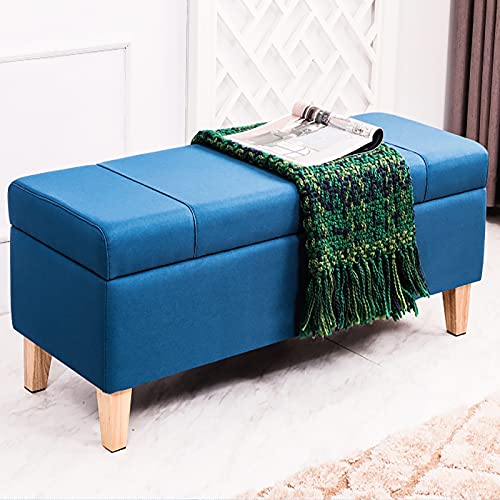 Moderner multifunktionaler Ottomane für Wohnzimmer & Schlafzimmer, gepolsterte Leinen-Fußstütze, Schuhwickelhocker & Aufbewahrungsbehälter, rechteckiger Pouf - Blau 80 von Generisch
