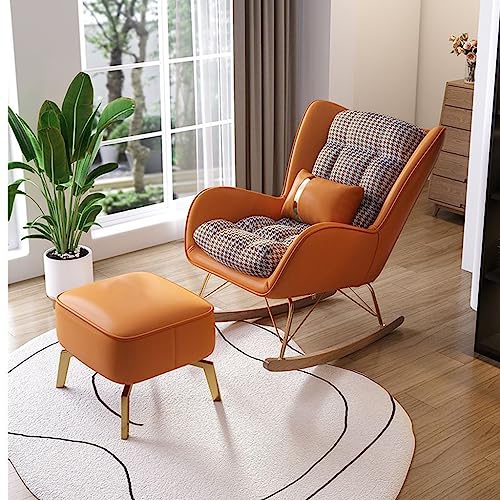 Moderner orangefarbener Schaukelstuhl mit Fußhocker, gepolstert, Lounge-Liege mit Rückenlehne, bequemer Stoffakzentstuhl für Wohnzimmer oder Kinderzimmer Moderner orangefarbener Schaukelstuhl mit Fußhocker, gepolstert, Lounge-Liege mit Rückenlehne, bequemer Stoffakzentstuhl für Wohnzimmer oder Kinderzimmer von Generisch
