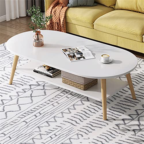 Moderner ovaler Couchtisch, 2-stöckiges Design mit offenem Regal zur Aufbewahrung und Präsentation, stilvolle kleine Möbel für Wohnzimmer und Heimbüro, weiße Oberfläche Moderner ovaler Couchtisch, 2-stöckiges Design mit offenem Regal zur Aufbewahrung und Präsentation, stilvolle kleine Möbel für Wohnzimmer und Heimbüro, weiße Oberfläche von Generisch