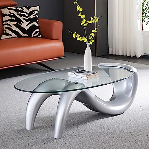 Moderner ovaler Couchtisch aus Glas, abstraktes Design, klare Tischplatte für Wohnzimmer, moderner Akzent oder Beistelltisch Moderner ovaler Couchtisch aus Glas, abstraktes Design, klare Tischplatte für Wohnzimmer, moderner Akzent oder Beistelltisch von Generisch