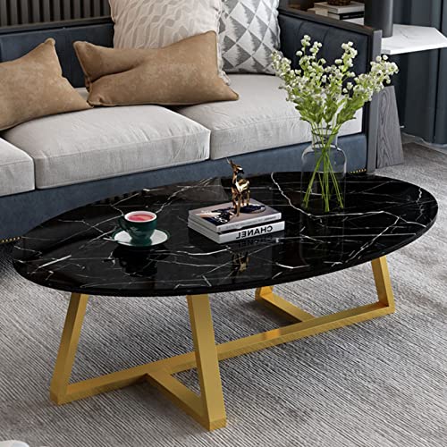 Moderner ovaler Couchtisch für Wohnzimmer, Industrie-Stil, Akzenttisch mit dekorativer Holzplatte und Metallbeinen, einfach zu montieren, Sofa-Beistelltisch von Generisch