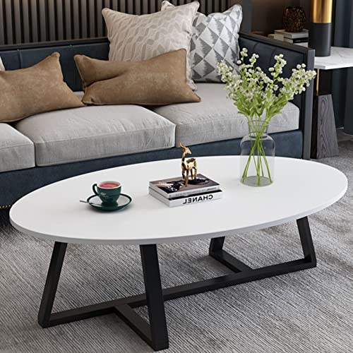 Moderner ovaler Couchtisch für Wohnzimmer, Industrie-Stil, Sofa-Beistelltisch mit dekorativer Holzplatte und Metallrahmen und einfacher Montage, stilvolle Akzentmöbel von Generisch