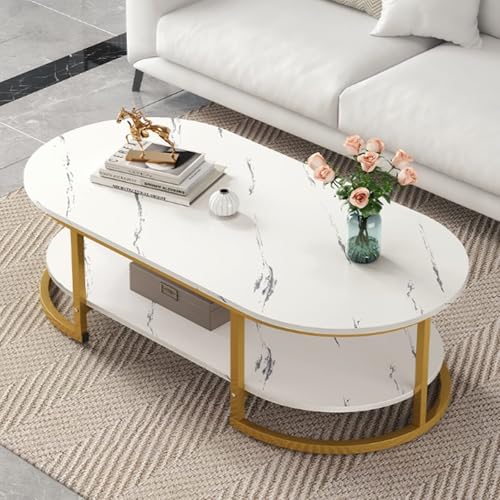 Moderner ovaler Couchtisch für Wohnzimmer, goldfarbener Metallrahmen, Cocktailtisch mit Tischplatte aus gehärtetem Glas, kleines Sofa, Akzent-Beistelltisch für Wohnungen (weiß, 120 x 60 x 45 cm, 2 Moderner ovaler Couchtisch für Wohnzimmer, goldfarbener Metallrahmen, Cocktailtisch mit Tischplatte aus gehärtetem Glas, kleines Sofa, Akzent-Beistelltisch für Wohnungen (weiß, 120 x 60 x 45 cm, 2 von Generisch