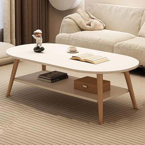 Moderner ovaler Couchtisch mit Stauraum, minimalistisches Design für Wohnzimmer, kleiner Raum, Schlafzimmerdekoration (warmweiß, 100 x 50 cm) von Generisch