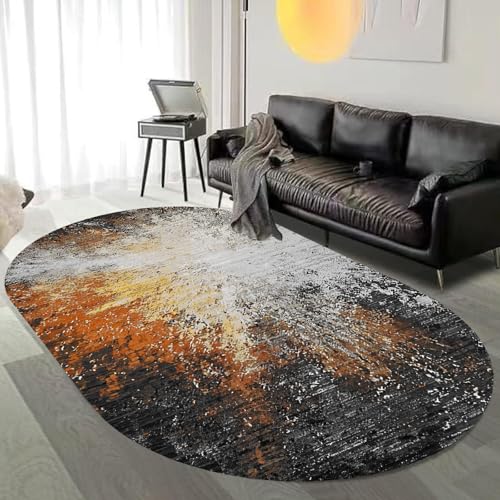 Moderner ovaler Teppich, 160 x 230 cm, groß, rutschfest, waschbar, für Wohnzimmer und Schlafzimmer, stilvolles Design in Schwarz, Grau, Weiß, ge und Gelb von Generisch